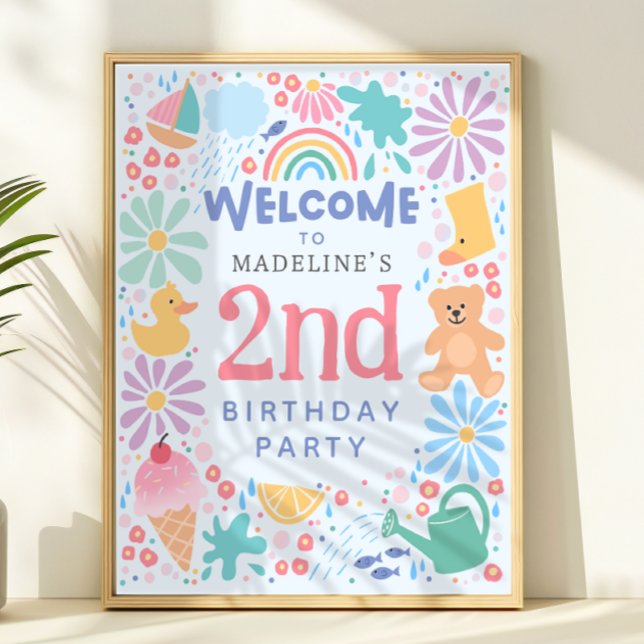 Póster Girls Cute Rainbow Pool 2nd Birthday Welcome (Subido por el creador)