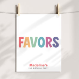 Póster Girls Minimalist Rainbow Favors Birthday Sign