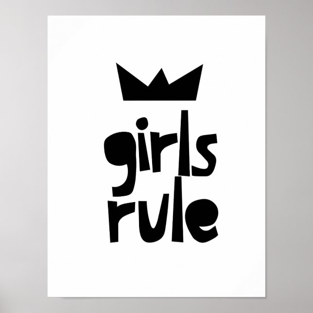 Póster Girls Rule , Black and White Art, Girls Room Decor (Frente)