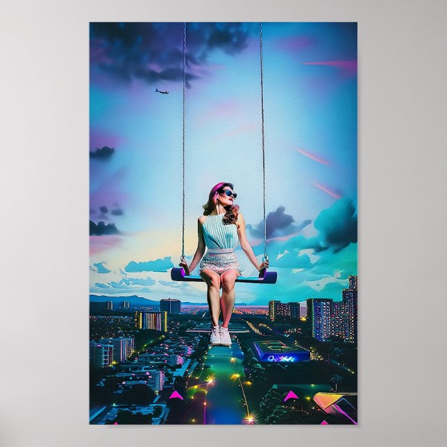 Póster Girl's Swing Ride Above Synthwave City (Frente)