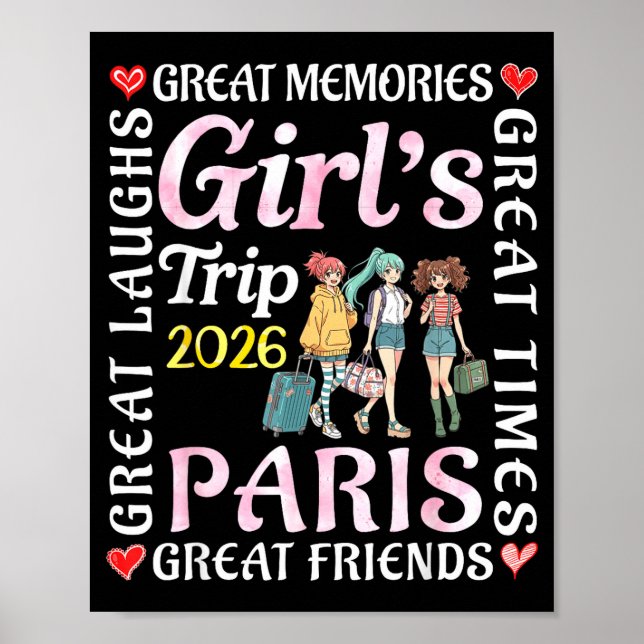 Póster Girls Trip 2026 Paris Great Friends Vacation Trave (Frente)