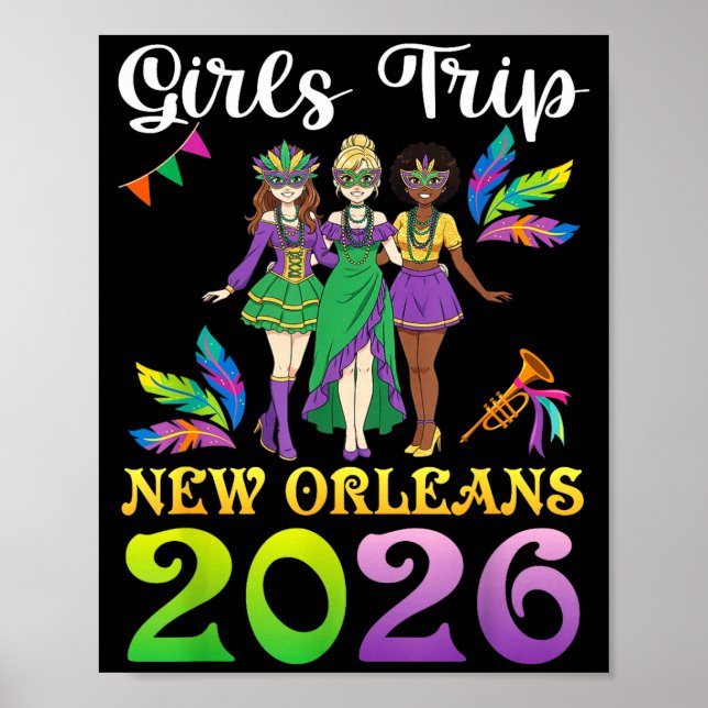 Póster Girls Trip New Orleans 2026 Mardi Gras Day Squad T (Frente)