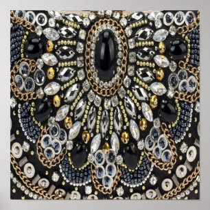 Póster girly glam art deco negro oro bohemio