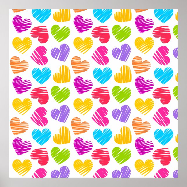 Póster Girly pastel love hearts pattern (Frente)