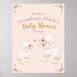 Póster Girly Pink Lamb Baby Shower Welcome