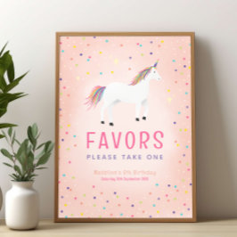 Póster Girly Rainbow Unicorn Birthday Favor Sign
