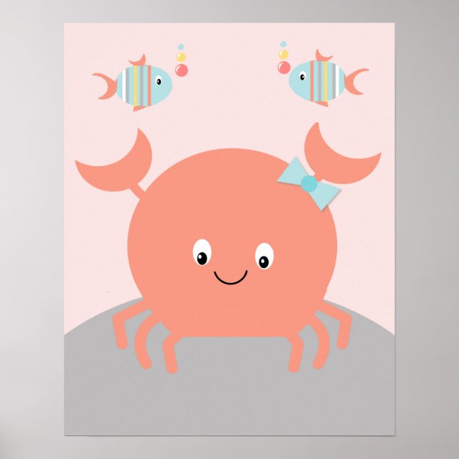 Póster Girly Sea Ocean Life Pink Crab Art Poster (Frente)