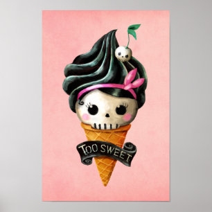 Póster Girly Skull Ice Cream Cone