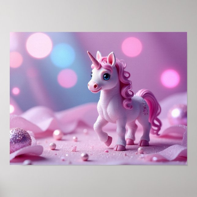 Póster Girly y Poster rosa de unicornio (Frente)