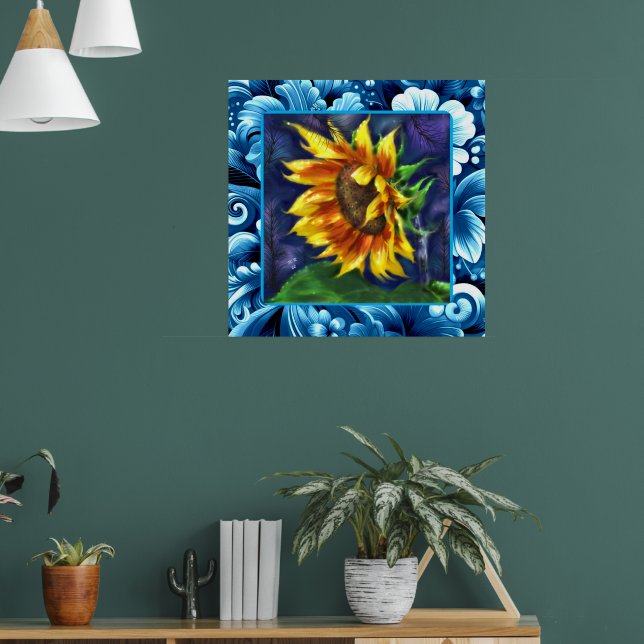 Póster Giro en flor verde amarillo azul nocturno Flor ver (Salón 1)