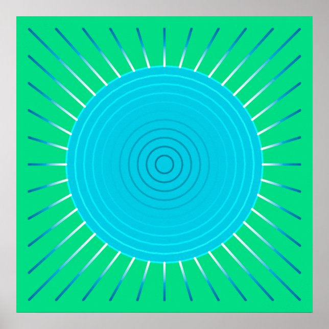 Póster Giro geométrico moderno - azul y verde jade (Frente)