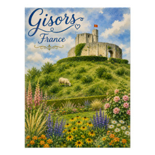 Póster Gisors Francia Chateau Normandía acuarela