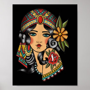 Póster Gitana Cabeza Fortune Teller Tradiciones Americana