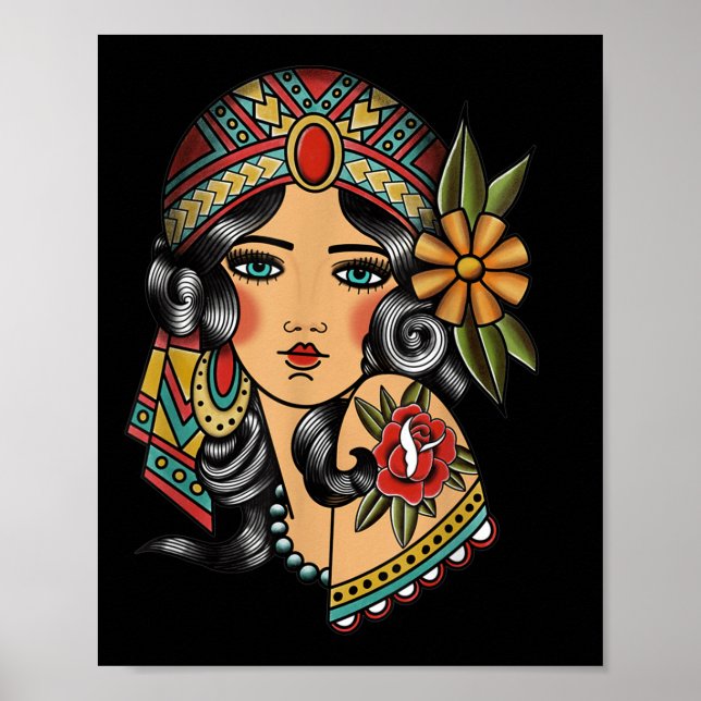 Póster Gitana Cabeza Fortune Teller Tradiciones Americana (Frente)