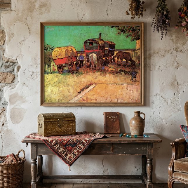 Póster Gitanos con caravanas por Vincent van Gogh (Encampment of Gypsies with Caravans by Vincent van Gogh is a post impressionism painting.)