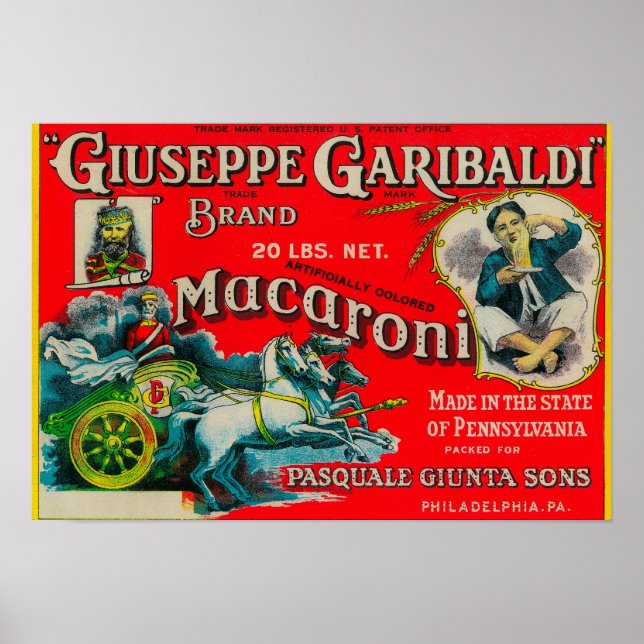 Póster Giuseppe Garibaldi Macaroni Label (Frente)