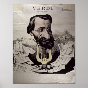 Póster Giuseppe Verdi , caricatura, años 60