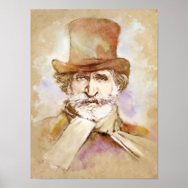 Póster Giuseppe Verdi Portrait im Aquarell Style (Frente)