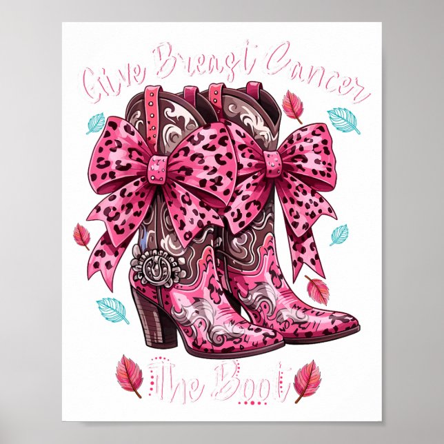 Póster Give Breast Cancer The Boot Nk Cowgirl Western Tee (Frente)