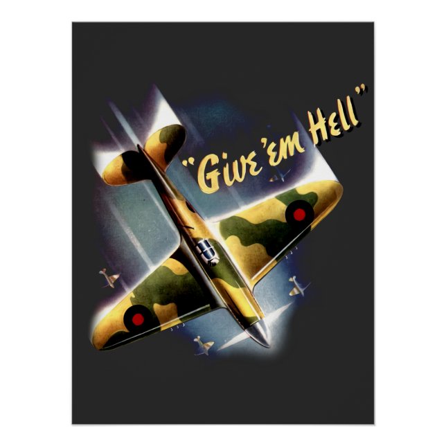 Póster Give 'Em Hell - Retro Spitifire (Anverso)