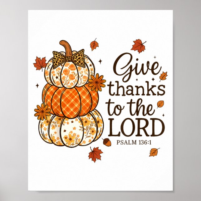 Póster Give Thanks To The Lord Fall Christian Pumpkin Coq (Frente)