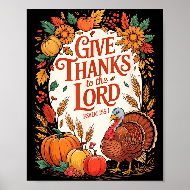 Póster Give Thanks To The Lord Fall Pumpkin Thanksgiving  (Frente)