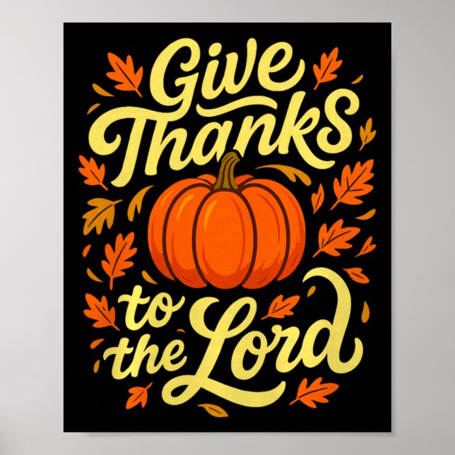 Póster Give Thanks To The Lord Pumpkin Christian Fall Des (Frente)