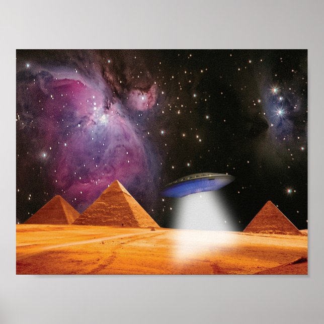 Póster Giza, pirámides egipcias, encuentra espacio y ovni (Frente)