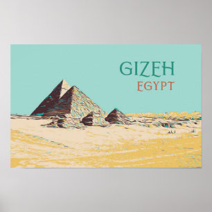 Póster Gizeh, Pyramids ilustracion tarjeta postal de Egip