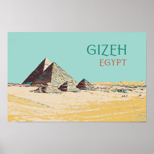 Póster Gizeh, Pyramids ilustracion tarjeta postal de Egip (Frente)