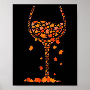 Póster Gl De Vino Maple Leaf Otoño Cae Gracioso Beber Vin