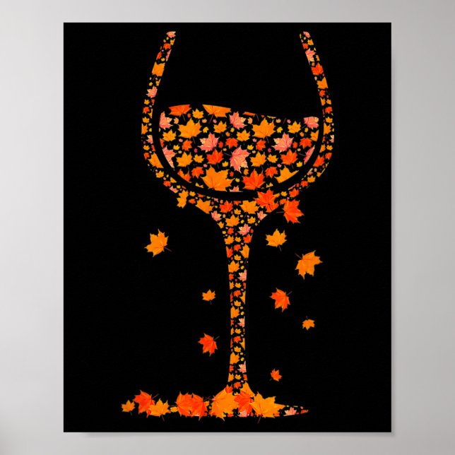 Póster Gl De Vino Maple Leaf Otoño Cae Gracioso Beber Vin (Frente)