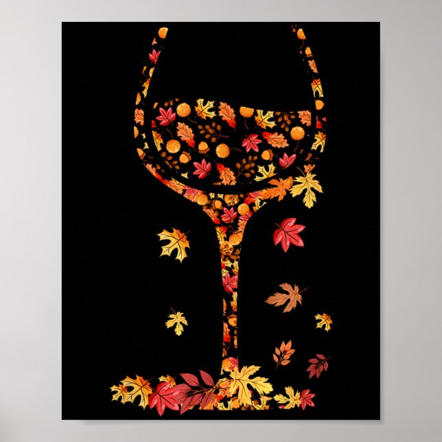 Póster Gl De Vino Maple Leaf Otoño Cae Gracioso Beber Vin (Frente)