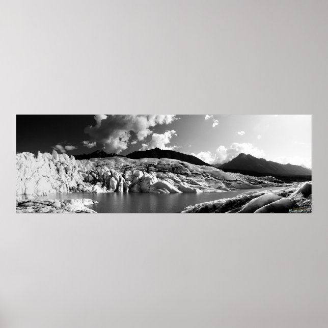 Póster Glaciar Matanuska Panorama Blanco y negro (Frente)
