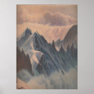 Póster Glaciar montañoso de dibujo pintado en tonos paste