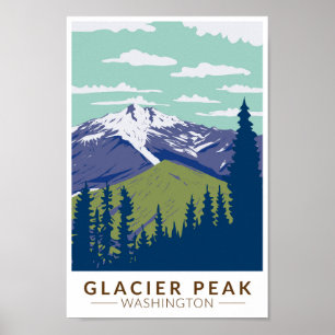 Póster Glaciar Peak Washington Viaje a la Vintage