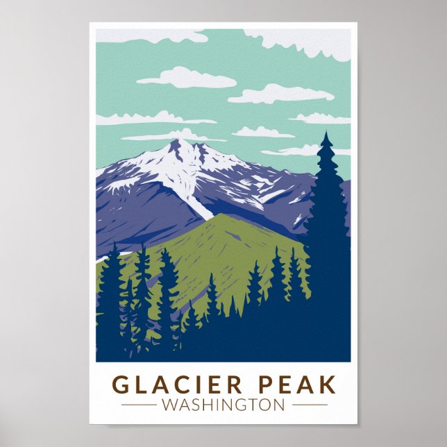 Póster Glaciar Peak Washington Viaje a la Vintage (Frente)