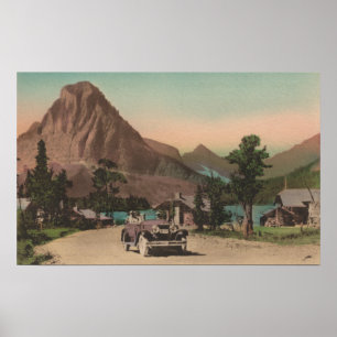 Póster Glaciar, TA - vista de dos chalets y Mt. Rockwell