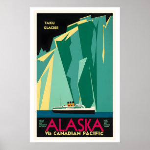 Póster Glaciar Taku Alaska Pacífico Canadiense Vintage