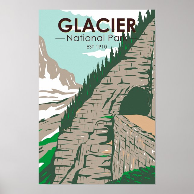 Póster Glacier National Park Going to the Sun Road Retro  (Frente)