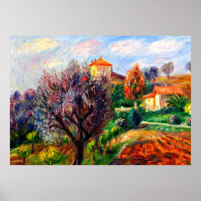 Póster Glackens - La ladera de la colina con olivos (Frente)