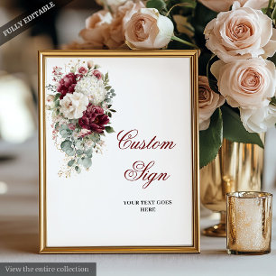Póster Glam Boho Borgundy Boda Personalizado Rótulo