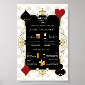 Póster Glam Casino Wedding Drunk In Love Wedding Bar Sign