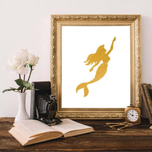 Póster Glam Chic Hoja de Oro Falso Princesa Sirenita 