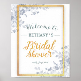 Póster Glam Flowers Gold Frame Bridal Shower Rótulo