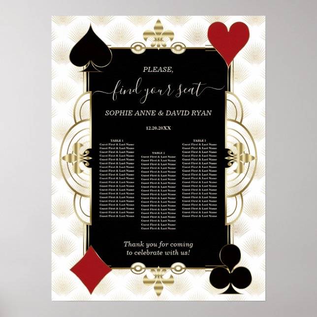 Póster Glam Gold Casino Vegas Wedding Seating Chart  (Frente)