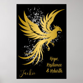 Póster Glam Gold Phoenix Silver Purpurina Monograma Negro