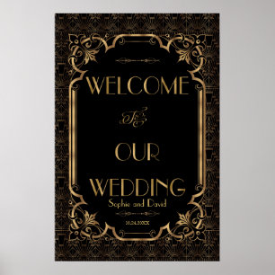 Póster Glam Great Gatsby Gold Black Boda Signo de bienven