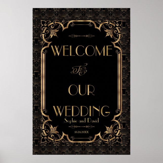 Póster Glam Great Gatsby Gold Black Boda Signo de bienven (Frente)