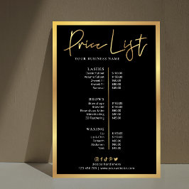 Póster Glam Hair Stylist Black & Gold Price List Poster